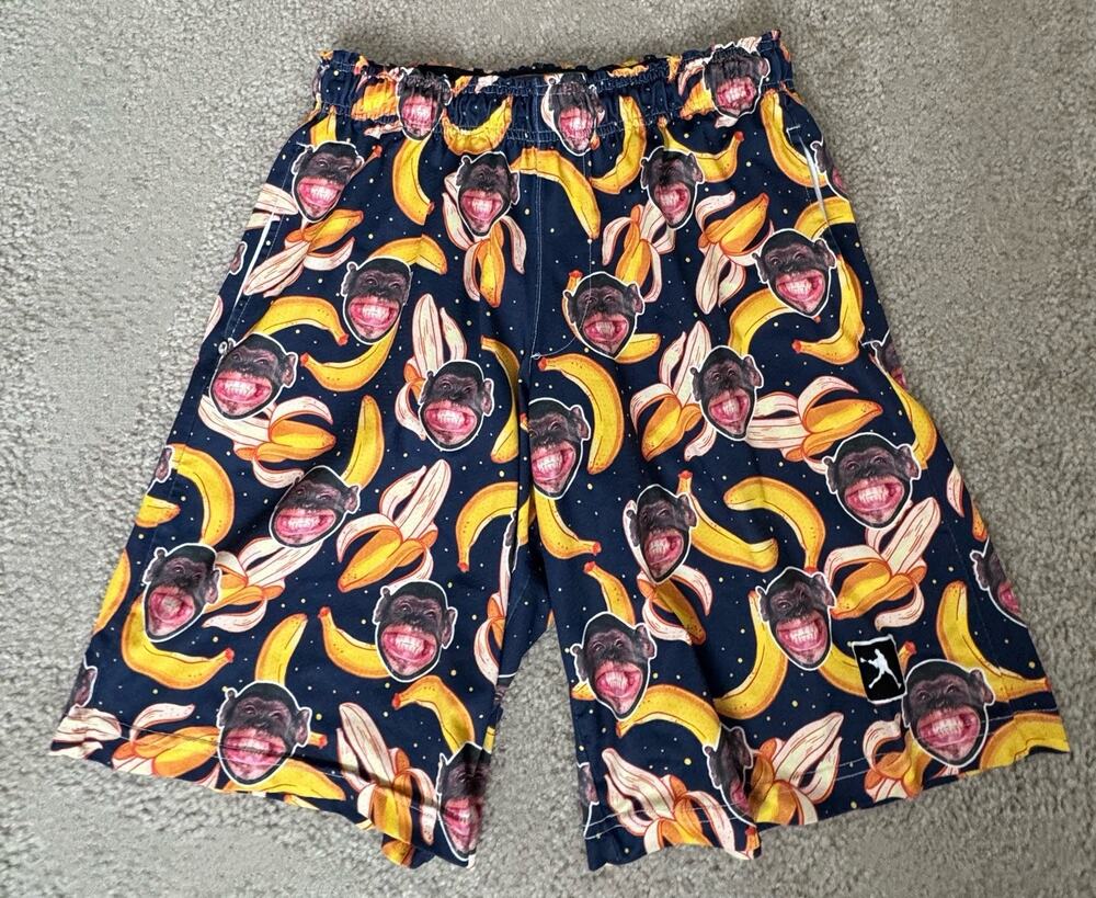 Lacrosse Unlimited Men’s Shorts Large Monkey Banana Print Elastic Waist USA